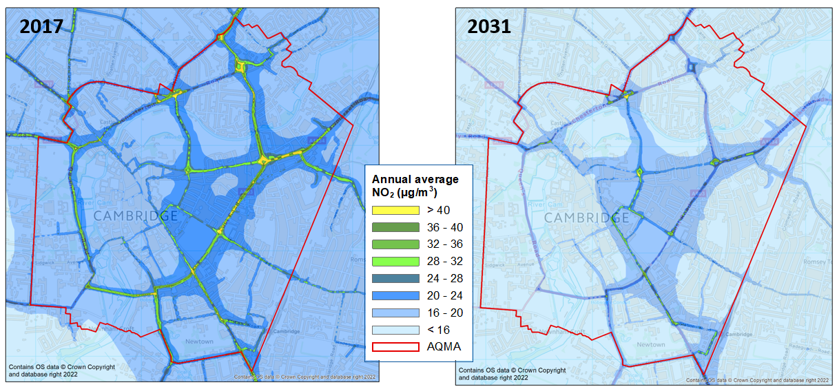 Annual average of NO2 in Cambridge