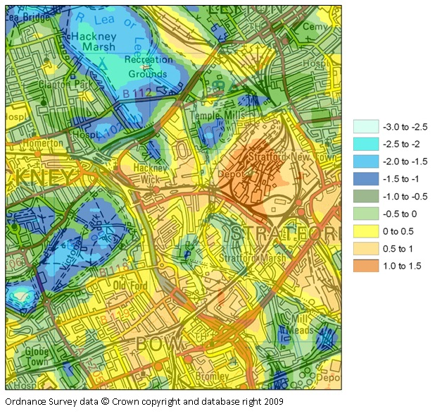 Modelled urban temperature variation image