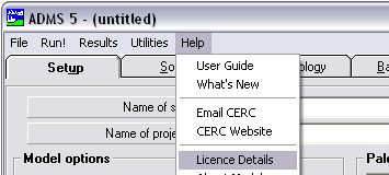 Image of the Licence Details window in the model interface